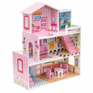 Mooie Prinses Speelgoed Hout Hous Pop, 1:6 Droom Poppenhuis Doen Alsof Spelen Set Voor 3 Kinderen Meisjes Geschenken Met Rijke Houten Meubels