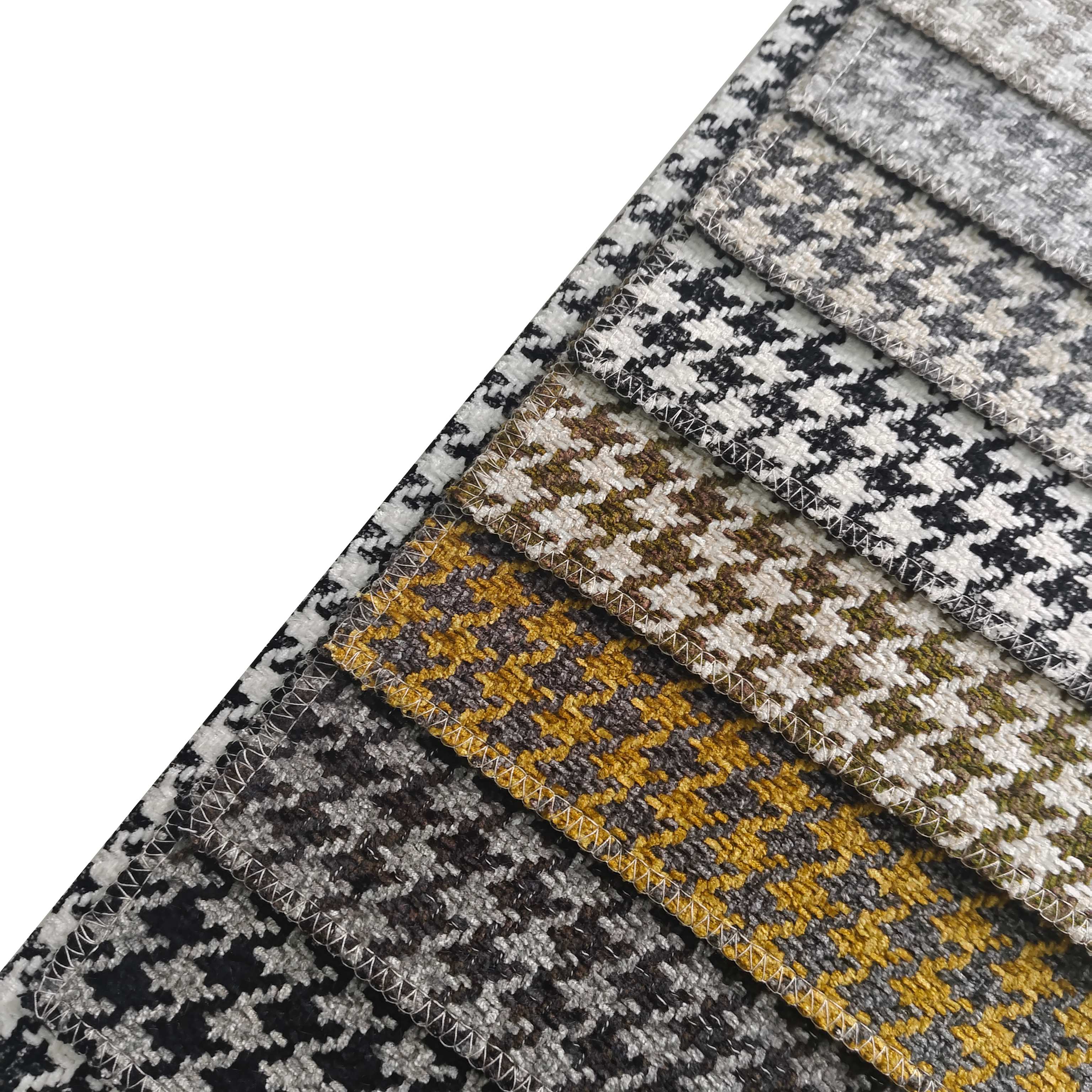 Luxury Polyester Houndstooth Jacquard Home Textile Upholstery Fabric Yarn Dyed for Sofas and Other Furniture Applications