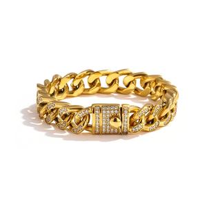 Pulsera de Eslabones Cubanos para Hombre, Chapada en Oro, Acero Inoxidable 316, Joyería Hip Hop Iced Out Bling Estilo Rapper con Cadena de Piedras de Zirconia - Product Image 6