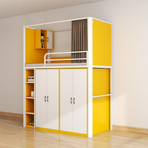 Традиционная прочная двухъярусная кровать для студенческого общежития, квартиры, отеля, больницы, металлическая двухъярусная кровать с шкафом и столом - Product Image 4