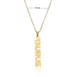 Titane Acier 18k Plaqué Or Vertical Anglais Lettre <span class=keywords><strong>Horoscope</strong></span> Zodiaque Collier En Acier Inoxydable Zodiaque Collier pour Anniversaire - Product Image 3