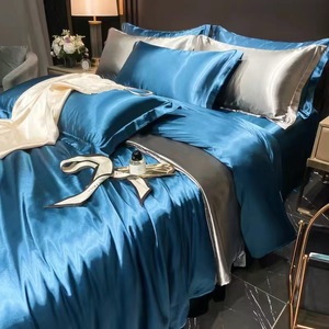 Funda De Almohada ligera de lujo de seda de doble cara y sábana de seda helada, juego de cama de verano de cuatro piezas para primavera y verano - Product Image 4
