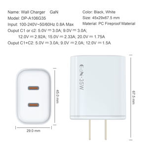 Chargeur mural électrique OEM 35W adaptateur secteur 2 ports type C protection DC OTP OVP - Product Image 3