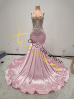 Robes de bal noires en strass faites à la main Ocstrade, robes de soirée dos nu à décolleté plongeant pour filles noires, longueur ras du sol