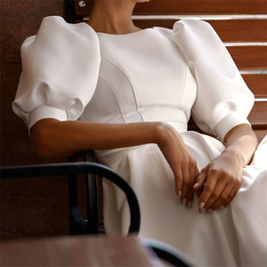 Ruolai SW004 semplice satinato maniche a sbuffo <span class=keywords><strong>abito</strong></span> da sposa corto O collo al ginocchio schiena aperta <span class=keywords><strong>abito</strong></span> da sposa <span class=keywords><strong>Midi</strong></span> - Product Image 4