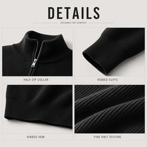Pull en maille pour homme en mélange de laine et de lyocell, col montant à demi-zip, automne-hiver, avec logo personnalisé, haut de gamme, chaud - Product Image 3