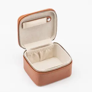 Custom Logo Jewelry Storage Case Pu Leather Square Travel Jewellery Organizer Box For Earring Ring Necklace Bracelet