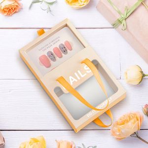 Caja de embalaje personalizada para uñas postizas, caja de exhibición vacía con ventana transparente, caja de regalo de papel kraft rígido con asa de cinta - Product Image 3
