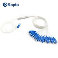 Sopto Fiber Splitter PLC 1*2 1*8 1*16 1*32 untuk G.657.A1 0.9mm SC/UPC konektor 1M pemisah optik tabung baja