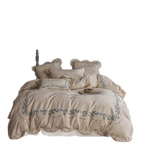 Juego de Ropa de Cama de Lino Suave y Transpirable, Bordado Floral <span class=keywords><strong>Vintage</strong></span>, Borde Festoneado, Sábanas de Lujo al por Mayor - Product Image 6