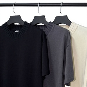 OEM ODM Custom Mock Neck Sweater Collar <b>Patchwork</b> T-<b>shirt</b> 305gsm Silk Screen Printing Casual 100% Cotton High Quality Plain Tee - Product Image 3