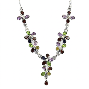 Collier Statement en Forme de Fleur Art Palace pour Femme, Argent 925 Plaqué Rhodium, Pierres Précieuses Multicolores, Style Bohème, Usage Quotidien - Product Image 1
