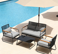 Set Sofa Taman Bambu Mewah Modern Rangka Baja Tahan Lama Tahan Air Furnitur Teras Luar Ruangan Cocok untuk Apartemen Hotel