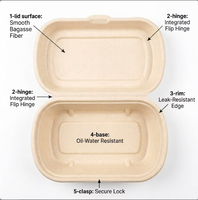 Couvercle de barquette jetable biodégradable en bagasse de canne à sucre elliptique de 500 ml (17 oz), compatible micro-ondes, pour petits contenants – Meilleures ventes