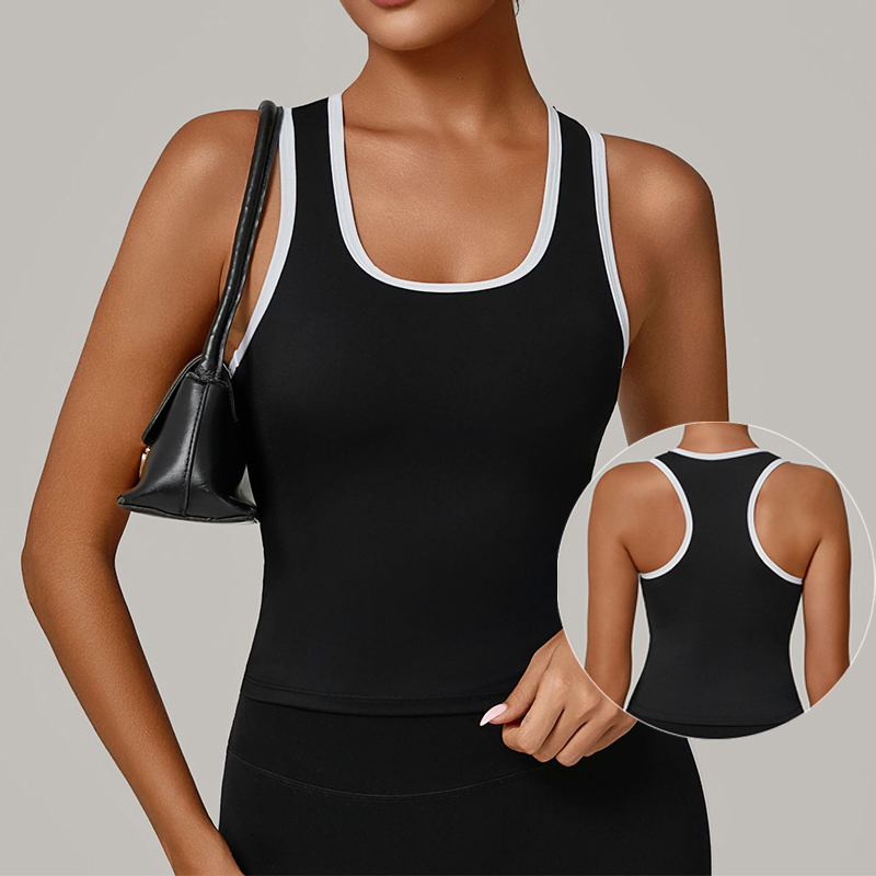 FANCO Women's Activewear Color Blocking Sports Bra Beautiful Racer Back Camisole Yoga Gym Fitness Tank Top Running Gym Singlet