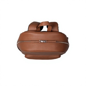 Unisex Genuine Leather <b>Backpack</b> Solid Brown Zipper Closure Front Pocket Adjustable <b>Strap</b> Durable Casual Daily Use - Product Image 4