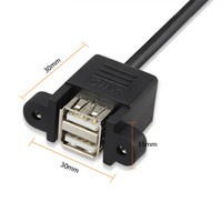 Cable de Extensión USB 2.0 de Doble Puerto, Macho a Hembra, con Fijación por Tornillo para Montaje en Panel, 50cm, 30cm, 100cm
