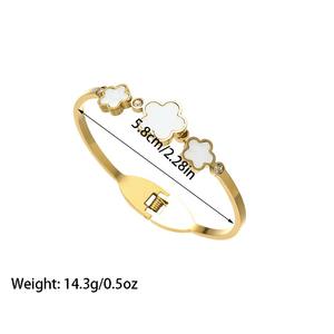 Bracelet jonc en acier inoxydable plaqué or 18 carats, motif trèfle et coquillage, pour femme - Vente en gros - Product Image 4