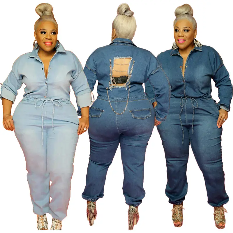 Primavera autunno manica lunga Plus Size corsetto set di Jeans Jeans blu scuro tute monopezzo tuta da donna Jeans per donna