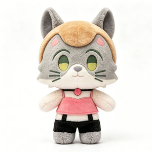 Peluche Personalizzato di Gatto <span class=keywords><strong>Anime</strong></span> OEM ODM, Simpatico Personaggio dei Cartoni Animati in Maglietta Rosa e Pantaloni Neri, Regalo per Fan - Product Image 4