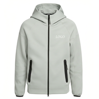 Veste à capuche zippée gris clair avec logo personnalisé, veste technique en molleton pour l'entraînement sportif pour hommes