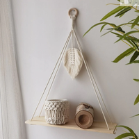 Bohème fait à la main en macramé tenture murale fronde corde fleur panier ornements gland décoratif bois flottant étagère support de rangement