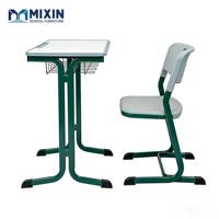 Pupitre et chaise d'école individuels en acier vert et plastique – Mobilier de classe pour élèves du primaire