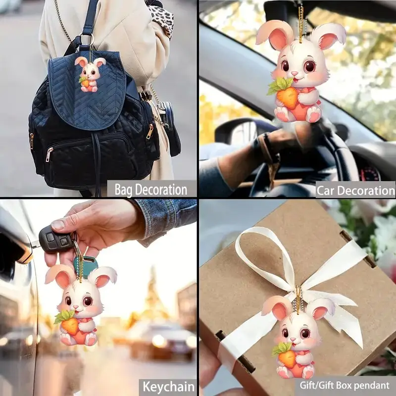 Hot bán đồ trang trí siêu dễ thương trứng ôm Bunny Acrylic Mặt dây chuyền để trang trí xe của bạn ba lô và Keychain