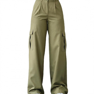 Pantalon cargo personnalisé décontracté de mode grande taille pantalon ample droit en coton à multi-poches et jambes larges pour les femmes - Product Image 6