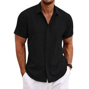 Chemises en lin pour hommes, style personnalisé ou logo, manches courtes, chemise décontractée pour hommes, plage, été, <span class=keywords><strong>travail</strong></span>, <span class=keywords><strong>blouse</strong></span> - Product Image 4