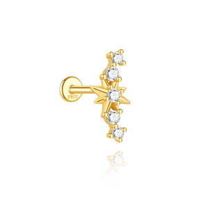 Pendiente de botón de plata de ley S925 chapado en oro de 18 quilates con circonita, parte trasera plana, para mujer, joyería clásica brillante para la oreja. - Product Image 6