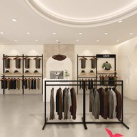 Présentoir d'intérieur sur mesure pour boutique de vêtements masculins avec porte-vêtements mural et présentoir de comptoir Stone Island