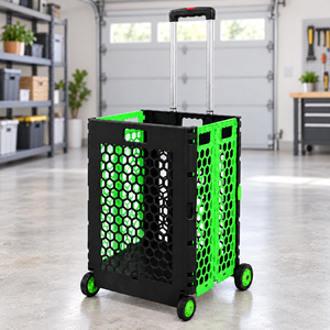 Foldable Food Container Telescoping Handle 4 Wheels Collapsible Plastic Utility <b>Trolley</b> Single 55L Capacity Kitchen Bathroom Use - Product Image 1