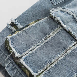 Shorts cargo en jean respirant pour homme, taille mi-haute, délavage clair, déchirés, avec poches, style streetwear hip-hop décontracté pour l'été - Product Image 4