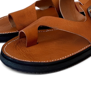 Men's Genuine Leather Flat Sandals Buckle Closure Open Toe Breathable Summer Beach Brown - Product Image 4