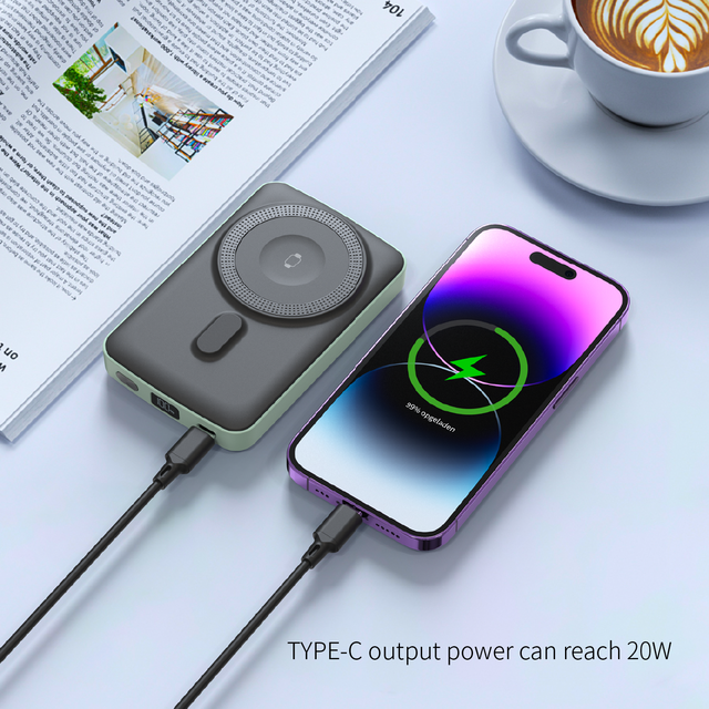 Magnetic Wireless Power Bank 10000mAh with Digital Power Display 15W Wireless Charge for Camping & Outdoor Emergency Backup