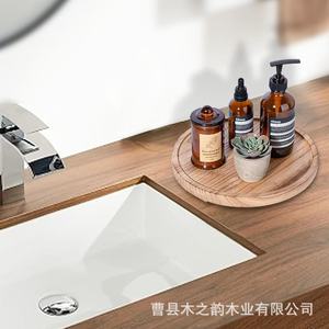 Plateau décoratif rond en bois, support de rangement et de présentation pour cosmétiques, couleur bois naturel, design minimaliste - Product Image 3