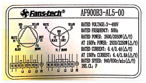 Ventilador Axial Fans-tech AF900B3-AL5-00 400V 50Hz 2600/2050W 6.4/3.4A 940/830RPM 30200/28500m3/h con Rodamientos de Bolas OEM para Gabinete de Control Eléctrico - Product Image 4