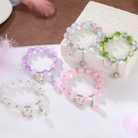 Bracelet en perles de cristal pastel avec breloque papillon, élastique, Kawaii, pour femmes, mignon, style bohème, bijoux faits à la main, cadeau