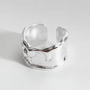 VIANRLA 925 Sterling Silver Hammered Texture Chunky Open Size Rings