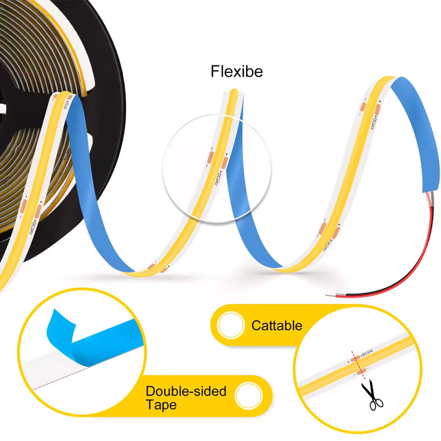 COB Led Strip Light CRI90 12V 24V WHITE CCT RGB RGBW Addressable RGB Anysize Dot-less Lighting Cob Leds Csp