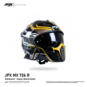 Le casque intégral modulaire JPX MX 726 R, avec un motif MX 11 Gold saisissant pour le motard aventureur - Product Image 4