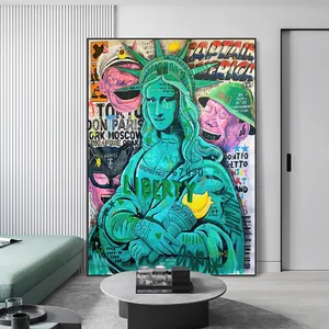 Ride Yue Minjun e statua della libertà Mona Lisa Graffiti stampe su tela pittura Poster Street Wall Art Pictures Home Decor