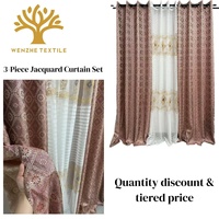 Rideaux à œillets en polyester jacquard tissé, anti-boulochage, motif floral moderne, 3 pièces, prêts à poser, occultation élevée, vente en gros, Moyen-Orient
