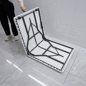 طاولة مستطيلة قابلة للطي خفيفة الوزن بطول 8 أقدام من البولي إيثيلين عالي الكثافة باللون الأبيض، طاولة محمولة للحفلات الخارجية قابلة للطي من المنتصف، طاولة عالية للمستشفيات - Product Image 1