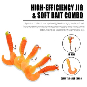 <span class=keywords><strong>Set</strong></span> de 5 señuelos de pesca de plástico blando pre-armados con cola rizada, tipo grub, con cabeza de jig y cebo de lombriz - Product Image 6