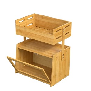 Étagère à pain double couche en bambou Mori, couleur bois naturel, organisateur de fruits, légumes et collations pour la cuisine ou le bureau - Product Image 5
