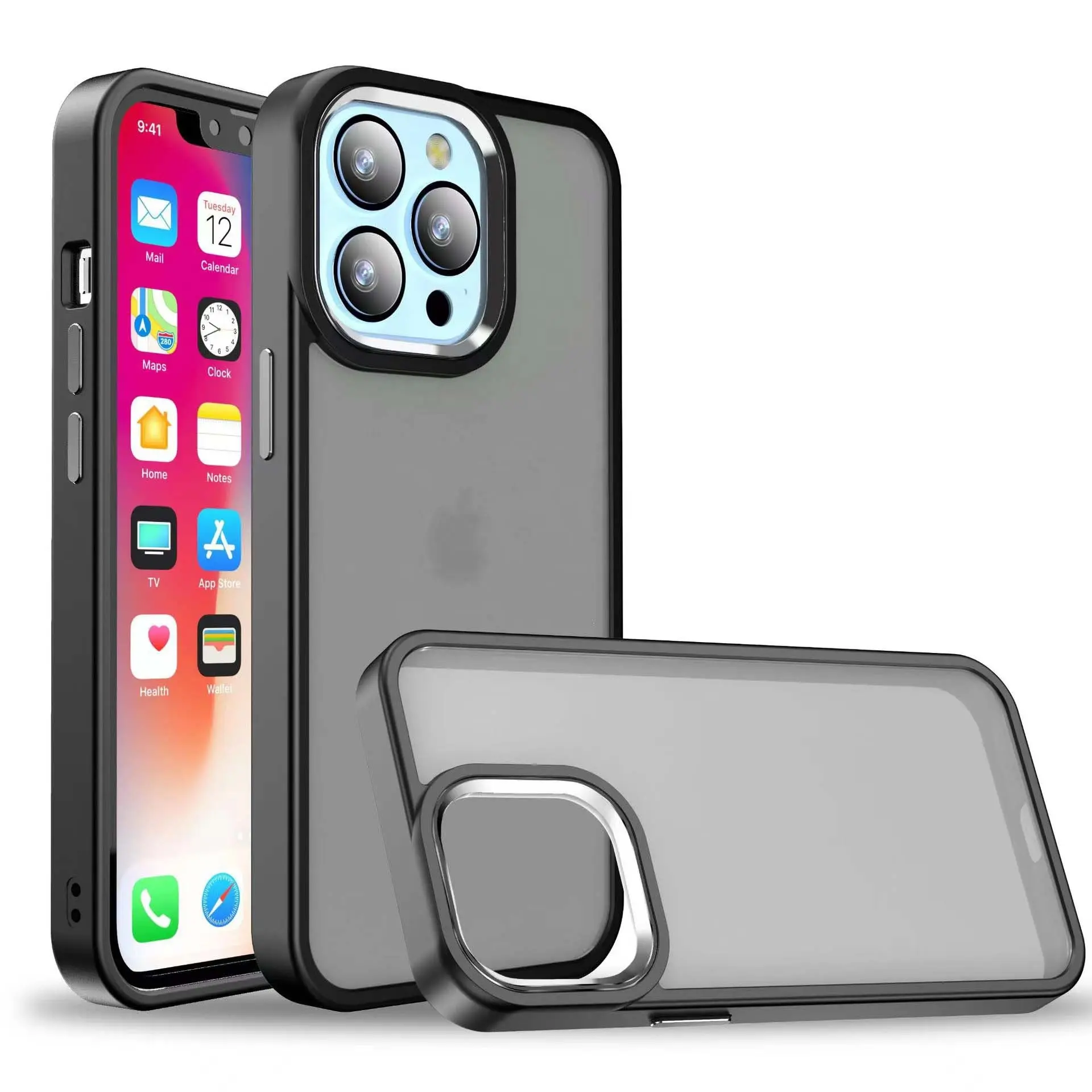 2023 Oem Luxe Metalen Lens Telefoon Beschermhoes Matte Huid Textuur Telefoonhoes Doorschijnend Mobiele Telefoon Hoesje Voor iPhone