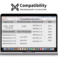 Batterie d'ordinateur portable haute capacité pour Macbook Pro 2013-2015 15 pouces 8880mAh A1398 A1494 rechargeable, emballage OEM, étiquette en stock