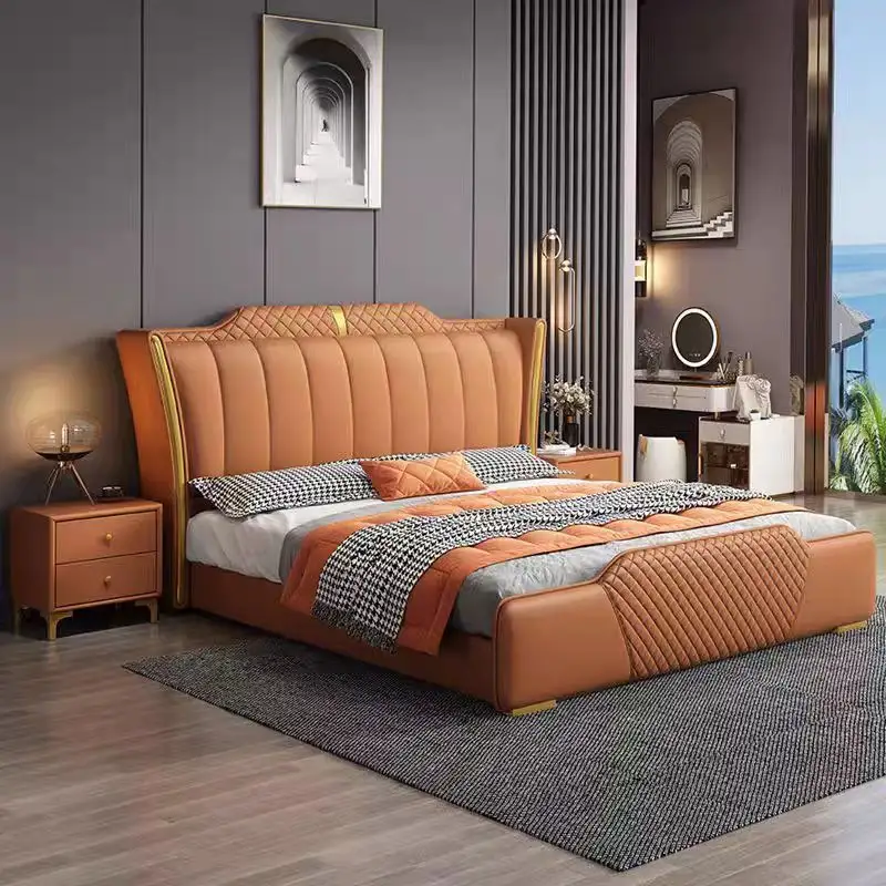 Grosir murah Set lengkap ukuran King Bed Room kulit kayu ganda rumah murah Queen Modern Mewah Kamar Tidur Set furnitur